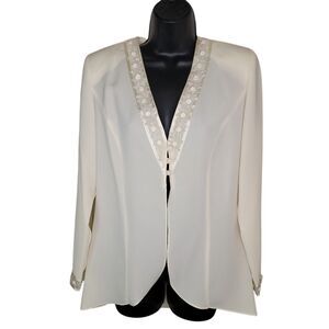 Patra Vintage 80s Cream Beaded Rosette Jacket Size 8